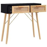 Wandtafel 80x30x75 cm massief grenenhout en natuurlijk rattan - thumbnail