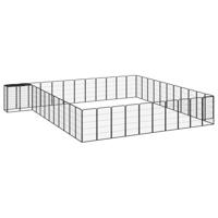 Hondenkennel 46 panelen 50x100 cm gepoedercoat staal zwart - thumbnail