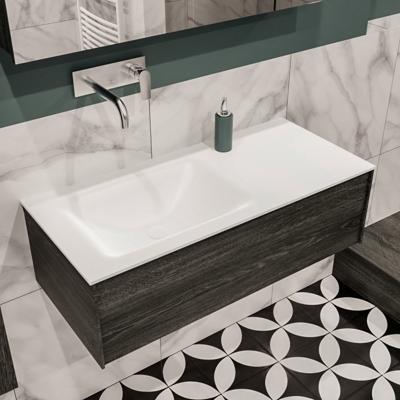 Mondiaz Lush Cloud badmeubel eiken Dark brown 100 cm 1 lade solid surface enkele spoelbak links zonder kraangat