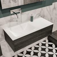 Mondiaz Lush Cloud badmeubel eiken Dark brown 100 cm 1 lade solid surface enkele spoelbak links zonder kraangat - thumbnail