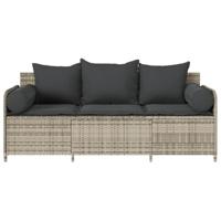 Tuinbank 3-zits met kussens poly rattan lichtgrijs - thumbnail