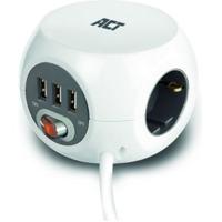 ACT AC2410 Vierkante stekkerdoos (PDU)/Powerblok | 3 Sockets Type F | 3 USB-A poorten | Wit - thumbnail