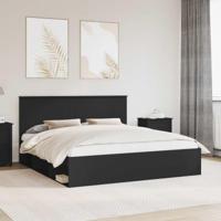 Bedframe met hoofdeinde Zwart 200 x 200 cm Massief grenenhout - thumbnail