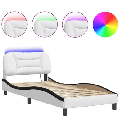 Bedframe met LED-verlichting kunstleer wit en zwart 90x200 cm