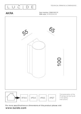 Lucide AKRA - Wandlamp Binnen/Buiten - LED - 1x6W 2700K - IP54 - Wit Lucide AKRA - Wandlamp Binnen/Buiten - LED - 1x6W 2700K - IP54 - Wit