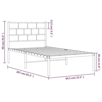 Bedframe met hoofdbord metaal wit 80x200 cm