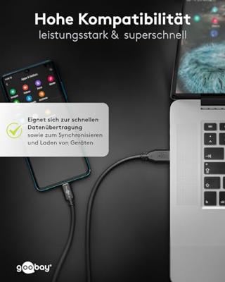 Wentronic Goobay USB 2.0 kabel USB-C naar USB A, zwart, 0,5 m - geschikt voor apparaten met USB-C aansluiting (55467)