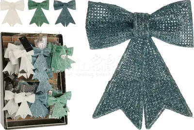 Kerststrik Jute Look Glitter 9cm Assorti 1st Kerststrik Jute Look Glitter 9cm Assorti 1st