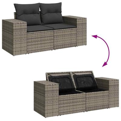 7-delige Loungeset met kussens poly rattan grijs