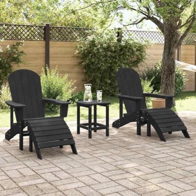 Tuinstoel 3 pcs Zwart Polyetheen