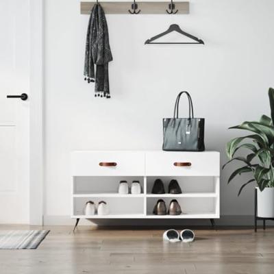 VidaXL Schoenenbank 102x35x55 cm bewerkt hout wit VidaXL Schoenenbank 102x35x55 cm bewerkt hout wit