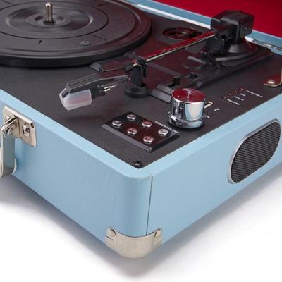 GPO Attache aktetas stijl drie snelheden draagbare platenspeler met ingebouwde stereo-luidsprekers en vrije USB-stick onmiddellijke digitale omzetting van vinyl hemelsblauw