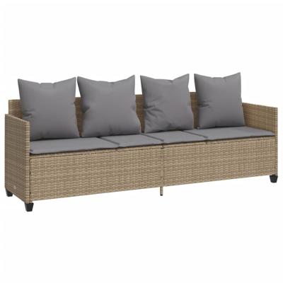5-delige Loungeset met kussens poly rattan beige