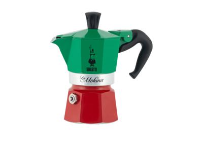 Italiaanse koffiezetter - BIALETTI - La Mokina Italia - Geschikt voor alle kookplaten behalve inductie - 1 kopje - 40 ml - Groen / Rood