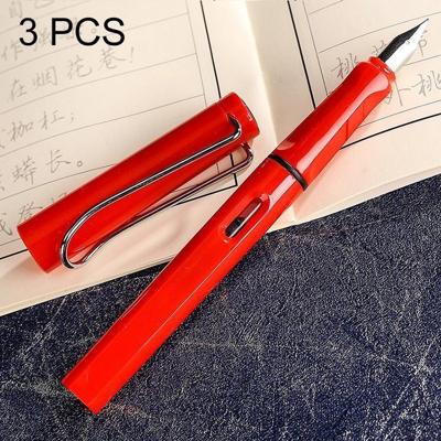 3 PC's School Office Extra fijn Titanium legering Nib transparante zuiger fontein Pen(Red) willekeurige levering (0.5mm/0.38mm Nib)
