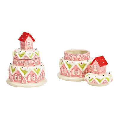 Taartdoos van keramiek pink/roze (B/H/D) 14x18x14cm