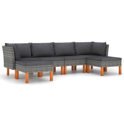 6-delige Loungeset met kussens poly rattan grijs 6-delige Loungeset met kussens poly rattan grijs