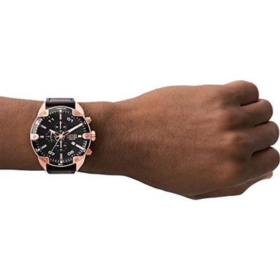 Diesel DZ4607 Horloge Spiked Chrono staal-leder rosekleurig-zwart 49 mm Diesel DZ4607 Horloge Spiked Chrono staal-leder rosekleurig-zwart 49 mm