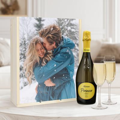 Champagnepakket met glazen - Riondo Prosecco Spumante - Bedrukte deksel