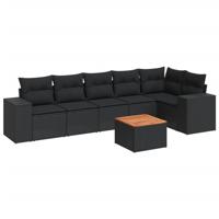 7-delige Loungeset met kussens poly rattan zwart - thumbnail