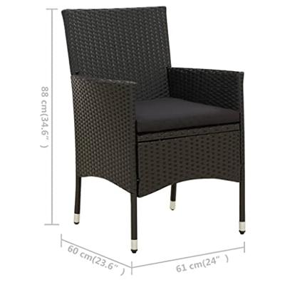 5-delige Tuinset met kussens poly rattan zwart