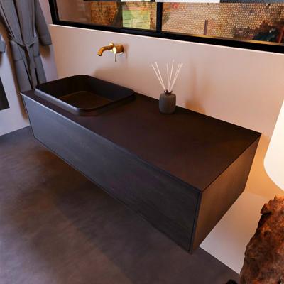 Badkamermeubelset Mondiaz Erin 120 cm met 1 Lade met RIDGE Wastafel Links Urban Zonder Kraangaten Greeploos Mat Antracite