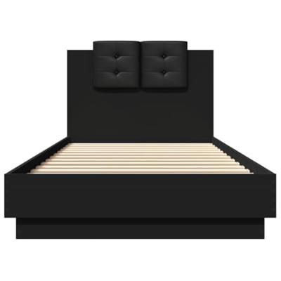 Bedframe met hoofdbord bewerkt hout zwart 100x200 cm