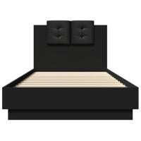 Bedframe met hoofdbord bewerkt hout zwart 100x200 cm - thumbnail