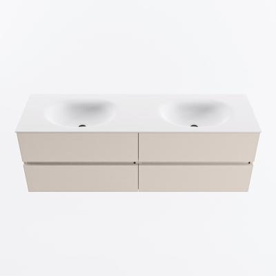 MONDIAZ VICA 150cm badmeubel onderkast Linen 4 lades. Wastafel MOON dubbel zonder kraangat, kleur Talc.