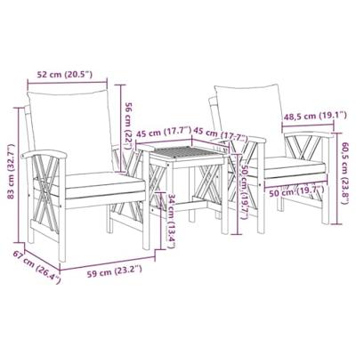Tuinbankenset met kussen 3 pcs Olie naturel Massief Acaciahout