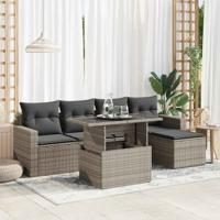 6-delige Loungeset met kussens poly rattan grijs - thumbnail