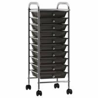 VidaXL Opbergtrolley met 10 lades mobiel kunststof zwart - thumbnail