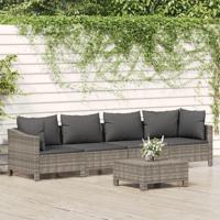 5-delige Loungeset met kussens poly rattan grijs - thumbnail