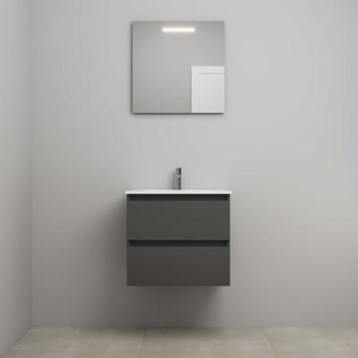 On-Line Badkamermeubelset - 60 cm - Voorgemonteerd - Porseleinen Wastafel - 1 Kraangat - Spiegel met LED-Verlichting - Mat Antraciet