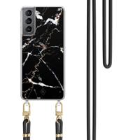Samsung Galaxy S21 hoesje met zwart koord - Marmer zwart - thumbnail