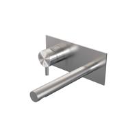 Inbouw wastafelmengkraan met rechte uitloop en afdekplaat, model B2 RVS geborsteld PVD - thumbnail