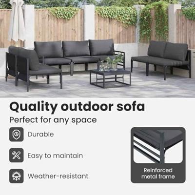 Tuinbankenset met kussen 7 pcs Zwart Staal