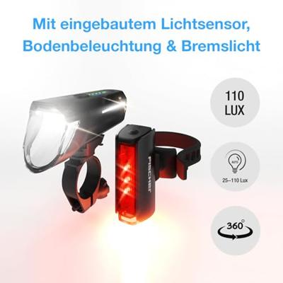 FISCHER FAHRRAD PLUS 110 + TWIN STOP Fietsverlichtingsset LED Zwart FISCHER FAHRRAD PLUS 110 + TWIN STOP Fietsverlichtingsset LED Zwart