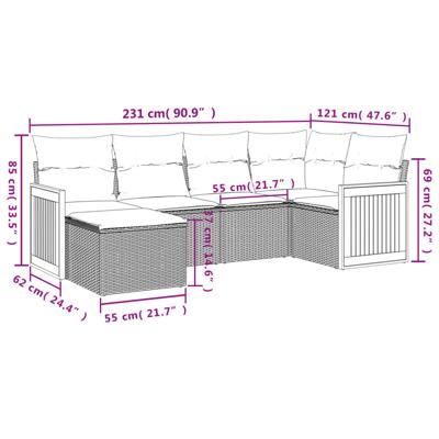 6-delige Loungeset met kussens poly rattan beige - thumbnail