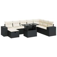 9-delige Loungeset met kussens poly rattan zwart - thumbnail
