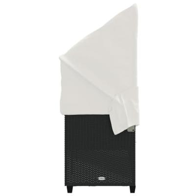 Ligbed met luifel en kussens poly rattan zwart