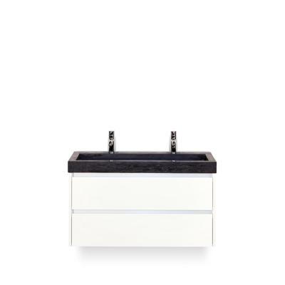 Dante Badmeubelset 100 cm - Wit Hoogglans - Wastafel Hardsteen Wit Lucca 2 kraangaten