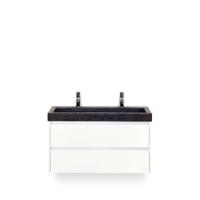 Dante Badmeubelset 100 cm - Wit Hoogglans - Wastafel Hardsteen Wit Lucca 2 kraangaten - thumbnail
