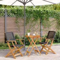 3-delige Bistroset poly rattan en massief hout zwart - thumbnail