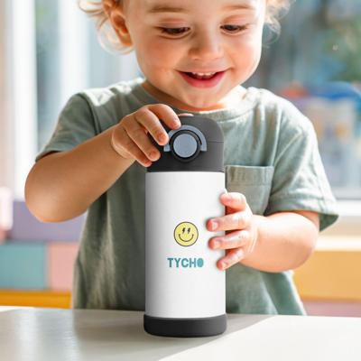 RVS drinkfles met rietje kind - 350 ml - Zwart