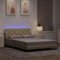 Bedframe met LED zonder matras 140x200 cm stof crème - thumbnail