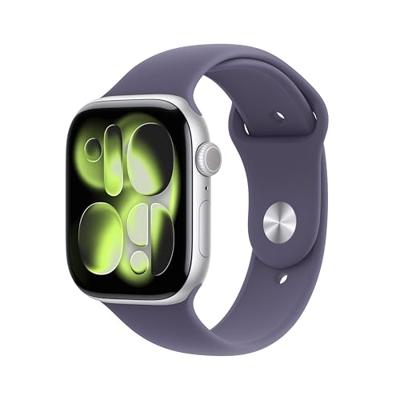 Apple Watch Series 11 GPS + Cellular - 46 mm - Zilveren aluminium kast - Paarse mist sportband - M/L