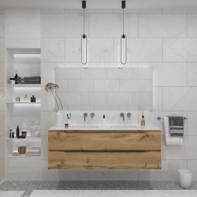 Badkamermeubelset Gliss Design Hera Mat Zwart 180cm 4 Laden Natuur Eiken (Keuze Wastafel)