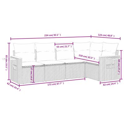 6-delige Loungeset met kussens poly rattan beige - thumbnail