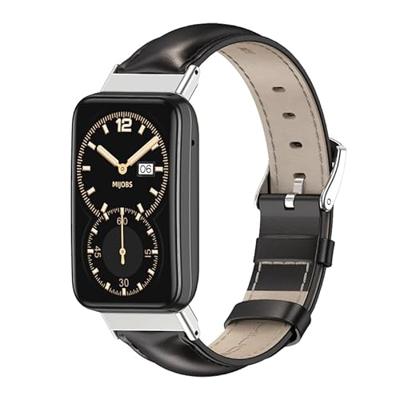 By Qubix - Echt leren bandje - Zwart - Compatible met Xiaomi Smart band 7 Pro - Compatible Xiaomi bandje
